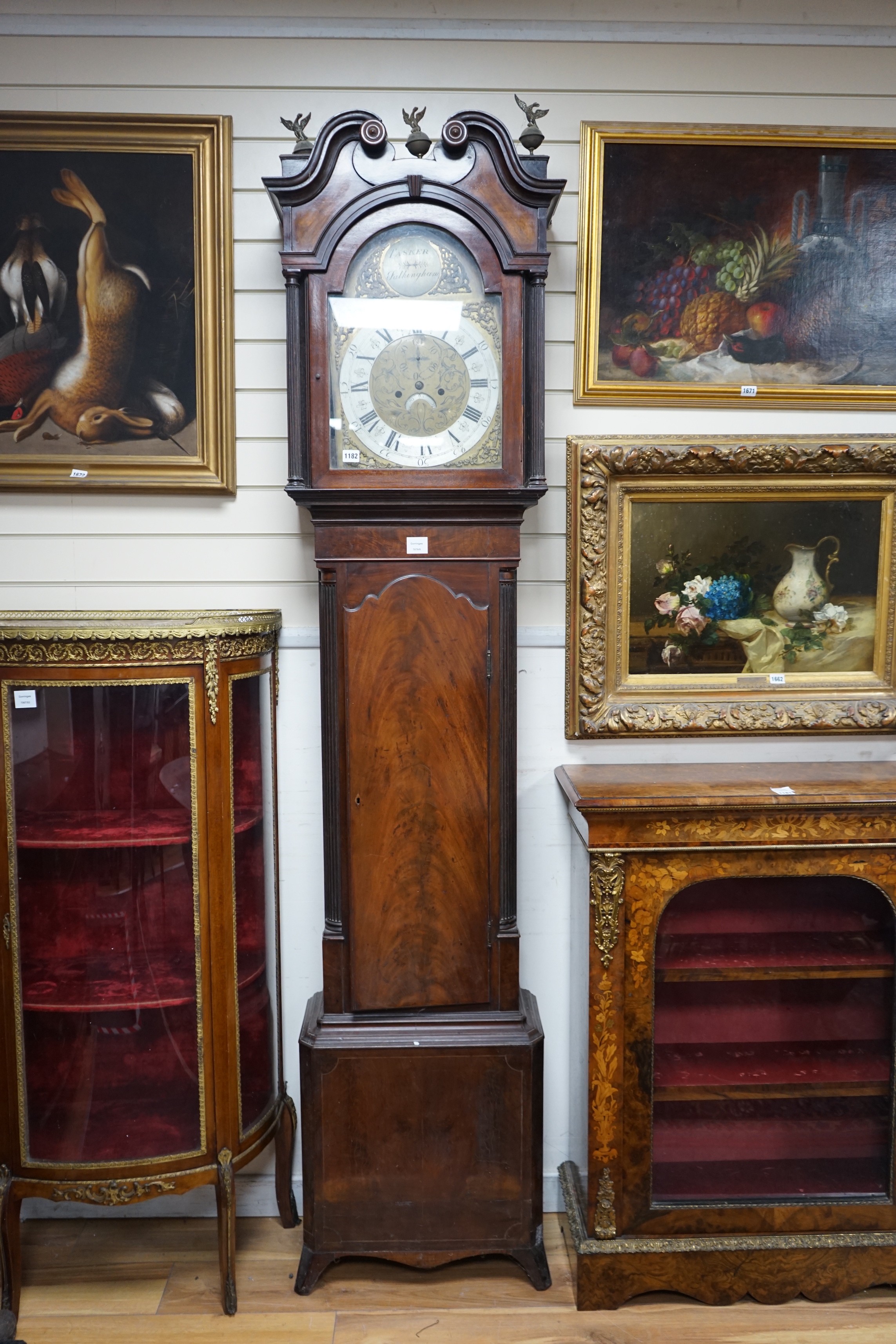 Tasker of Folkingham. An oak and mahogany eight day longcase clock, height 231cm